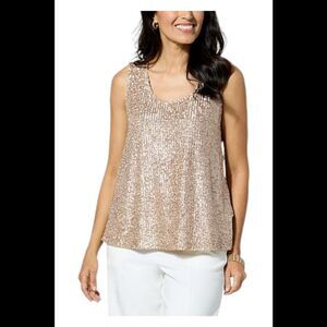 WynneCollection Sequin Knit Tank Champagne - Regular
